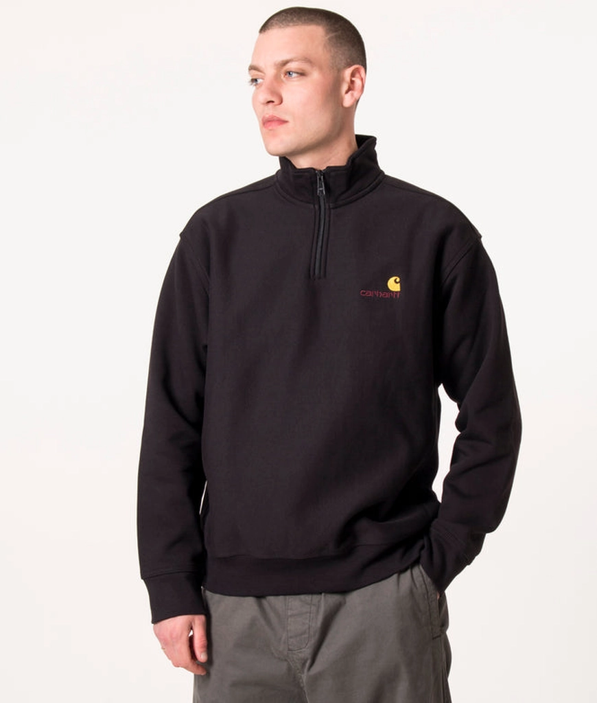 Carhartt WIP Mens Relaxed Fit Quarter Zip American Script Sweatshirt